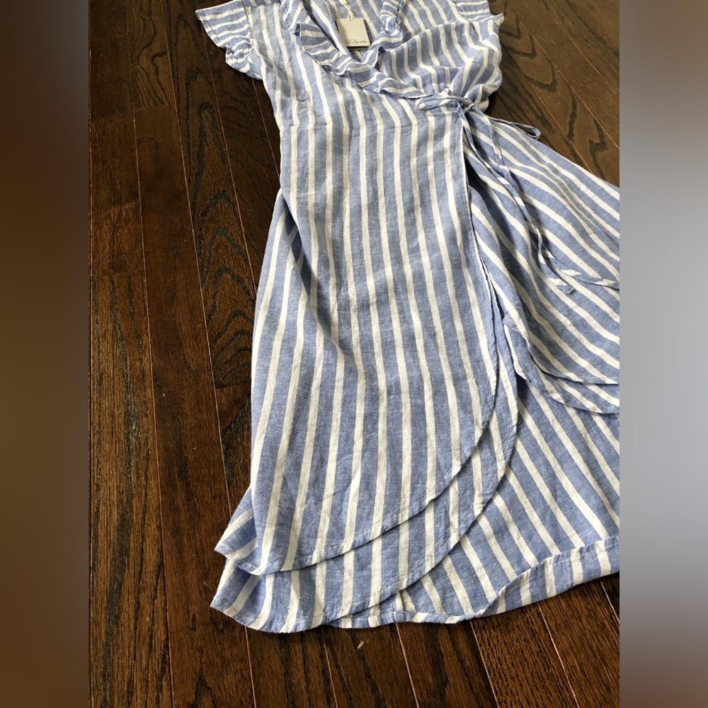*NWT* Rails Women’s XS Light Blue/White Linen-Blend Louisa Juneau Stripe Dress - Picture 5 of 14